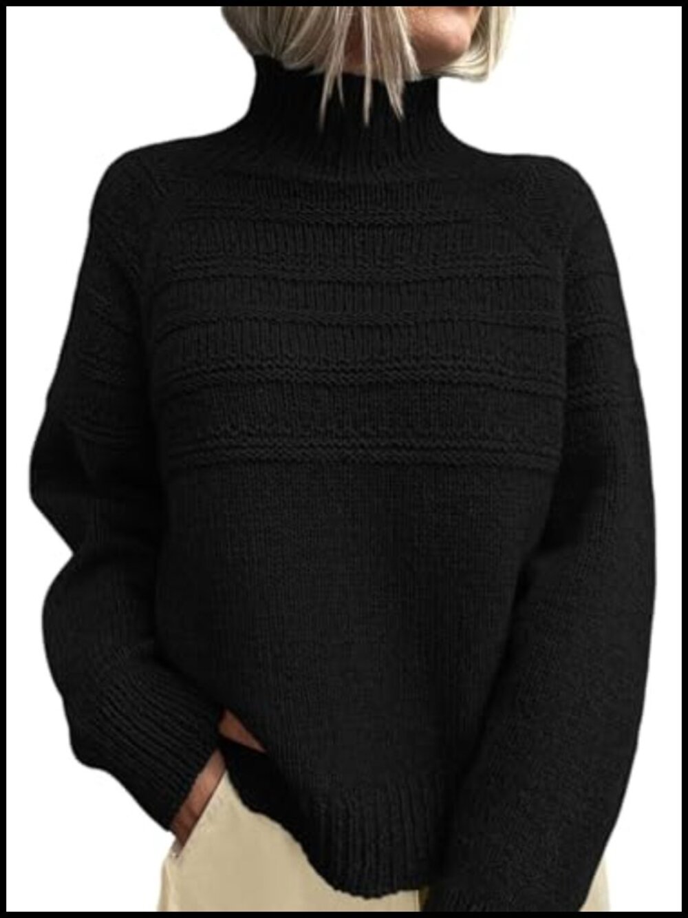Chunky Knit Mock Neck Pullover Sweater for Women Oversized Relaxed Fit